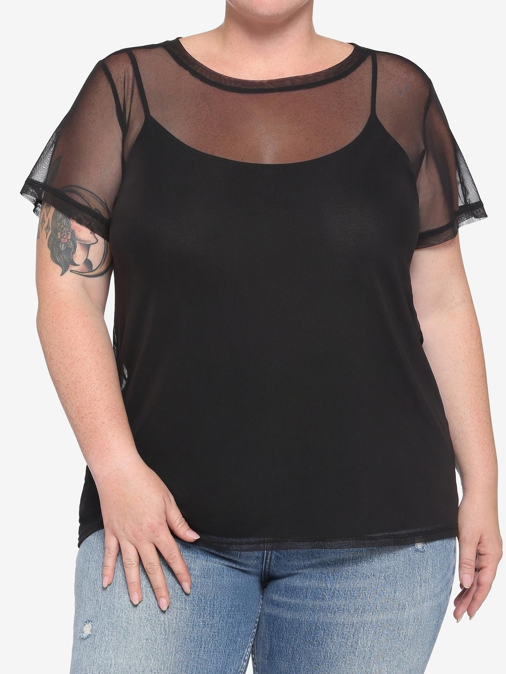 Midnight Hour Short Sleeve Mesh Top - Plus Size